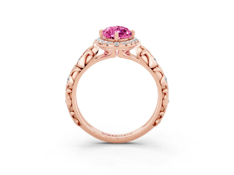 Rose gold Marquise Cut Halo Diamond Solitaire with Filigree Band and Four-Prong Setting_3