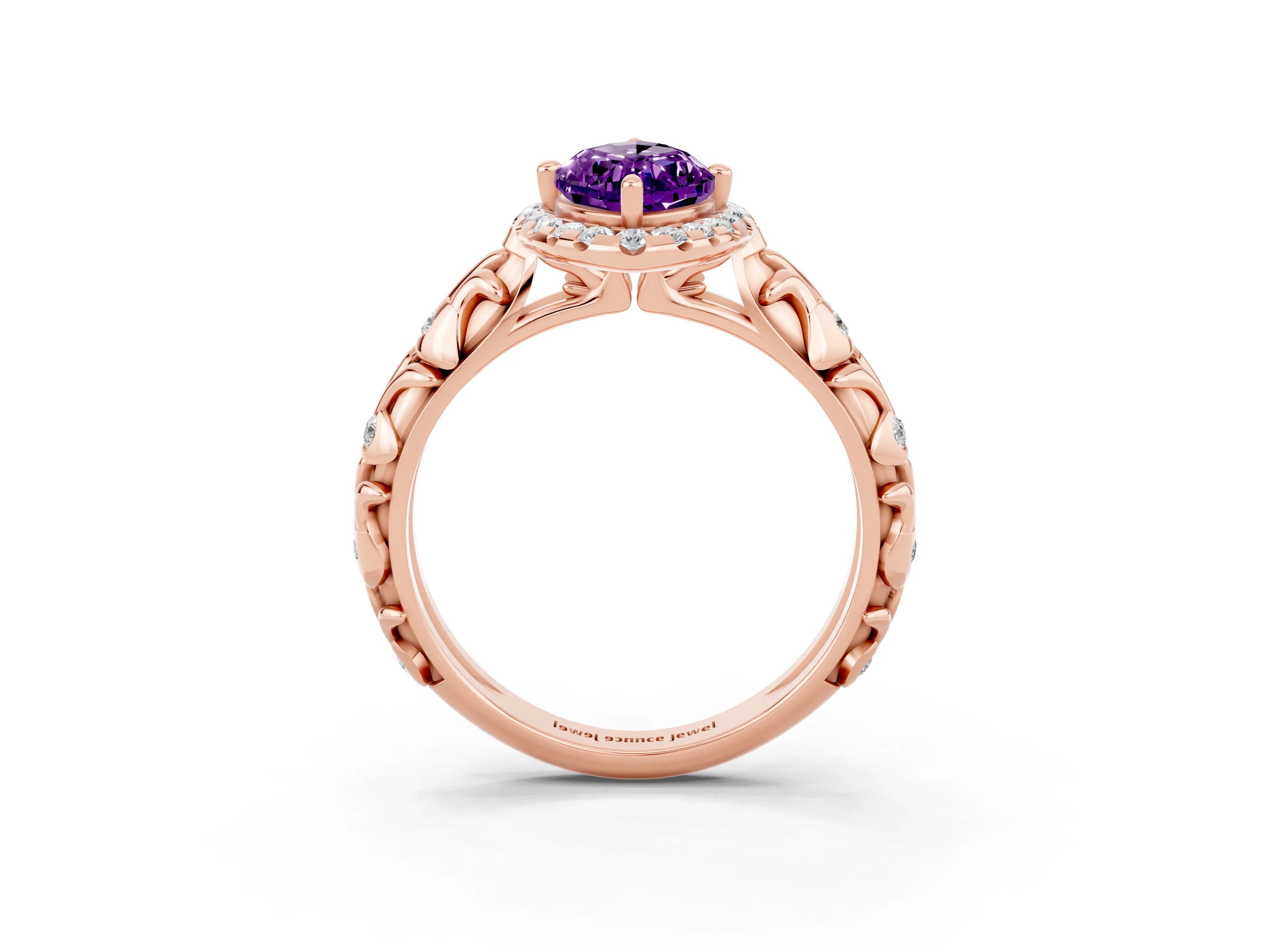 Rose gold Marquise Cut Halo Diamond Solitaire with Filigree Band and Four-Prong Setting_3