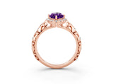 Rose gold Marquise Cut Halo Diamond Solitaire with Filigree Band and Four-Prong Setting_3