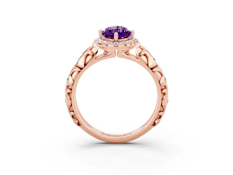 Rose gold Marquise Cut Halo Diamond Solitaire with Filigree Band and Four-Prong Setting_3