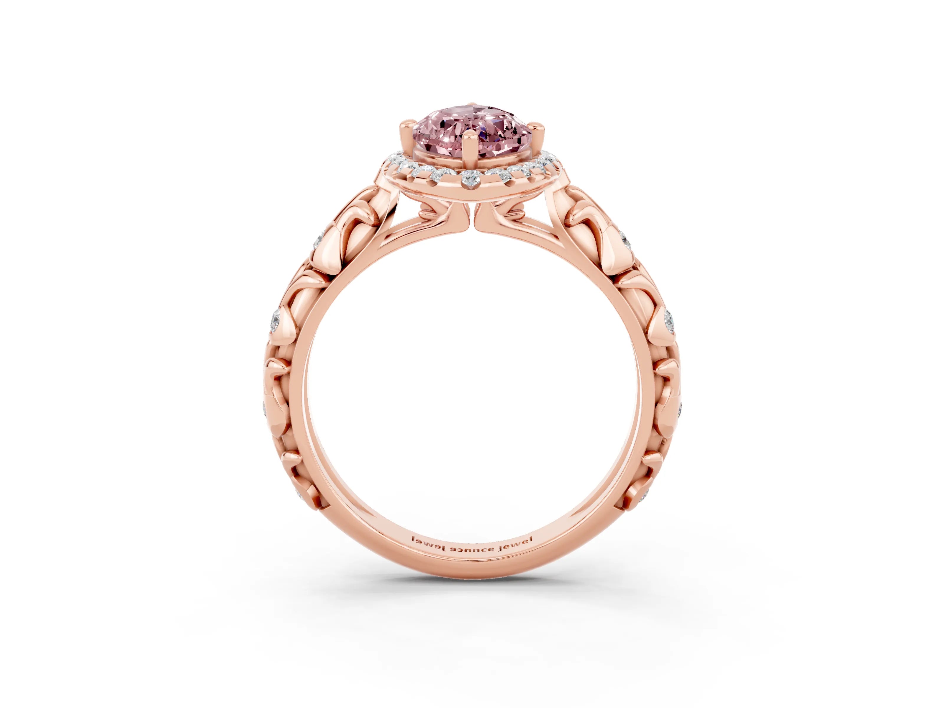Rose gold Marquise Cut Halo Diamond Solitaire with Filigree Band and Four-Prong Setting_3