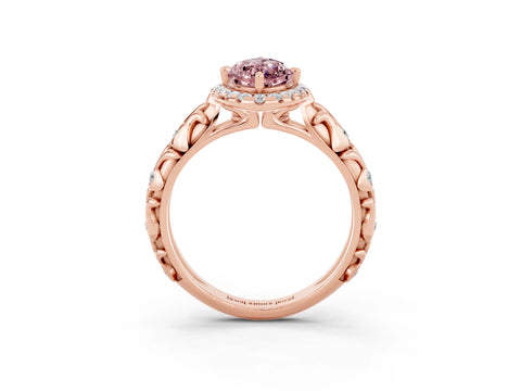 Rose gold Marquise Cut Halo Diamond Solitaire with Filigree Band and Four-Prong Setting_3