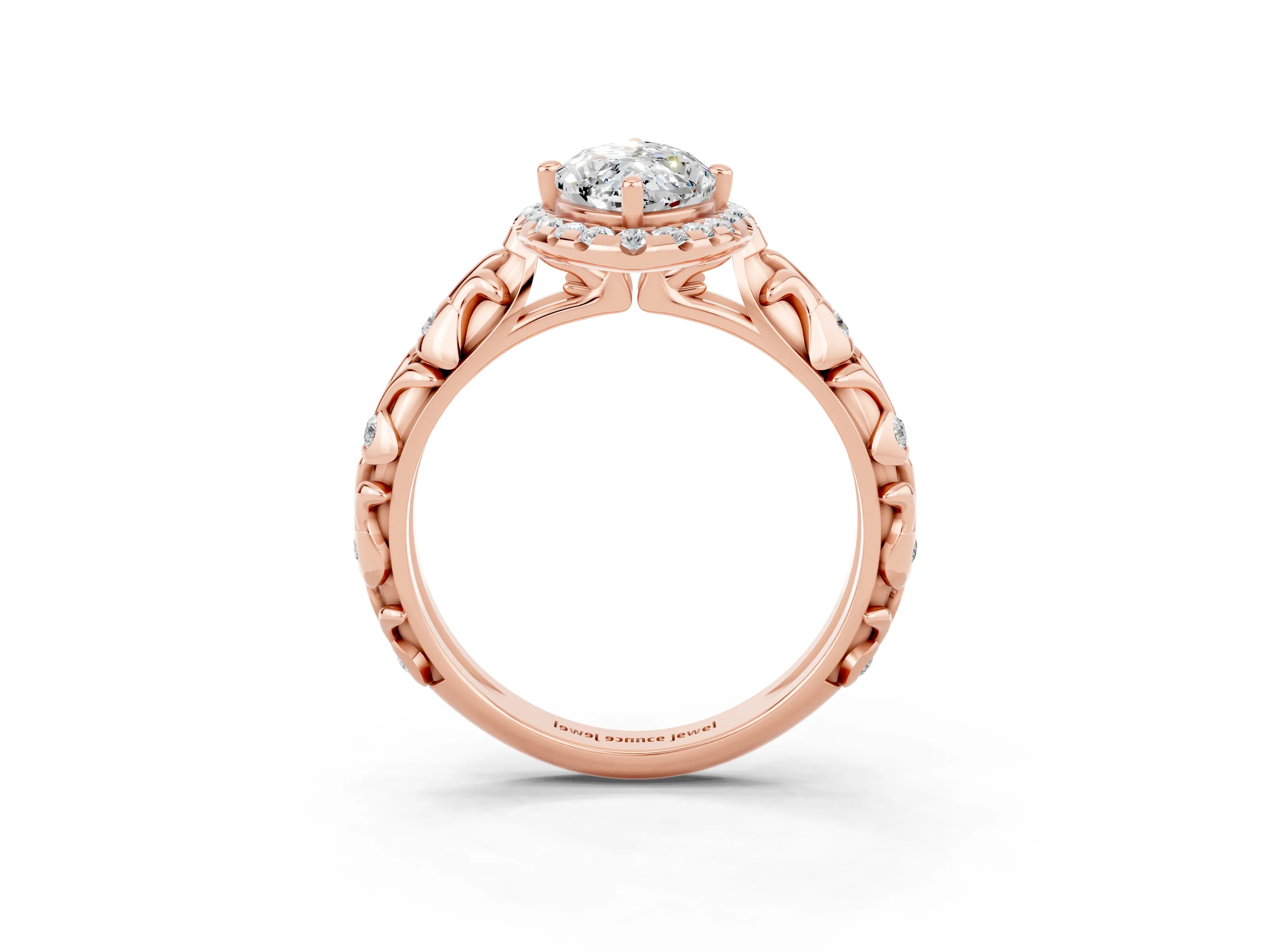 Rose gold Marquise Cut Halo Diamond Solitaire with Filigree Band and Four-Prong Setting_3