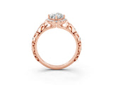 Rose gold Marquise Cut Halo Diamond Solitaire with Filigree Band and Four-Prong Setting_3