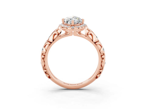 Rose gold Marquise Cut Halo Diamond Solitaire with Filigree Band and Four-Prong Setting_3