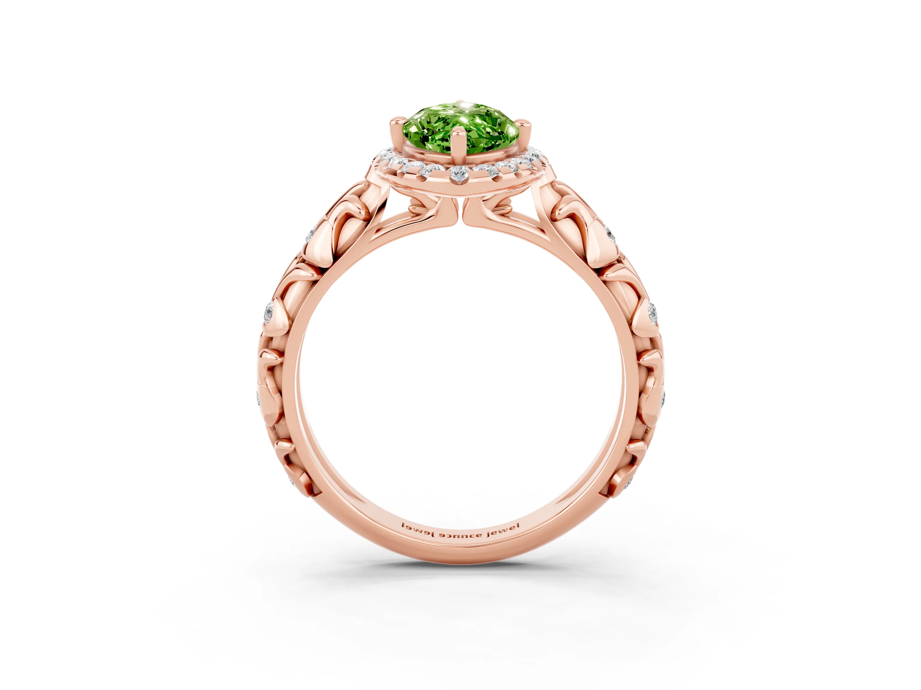 Rose gold Marquise Cut Halo Diamond Solitaire with Filigree Band and Four-Prong Setting_3