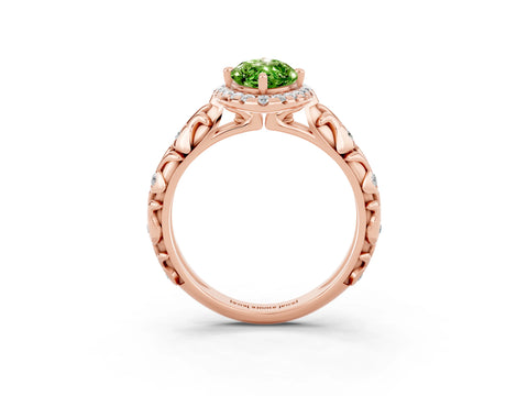 Rose gold Marquise Cut Halo Diamond Solitaire with Filigree Band and Four-Prong Setting_3