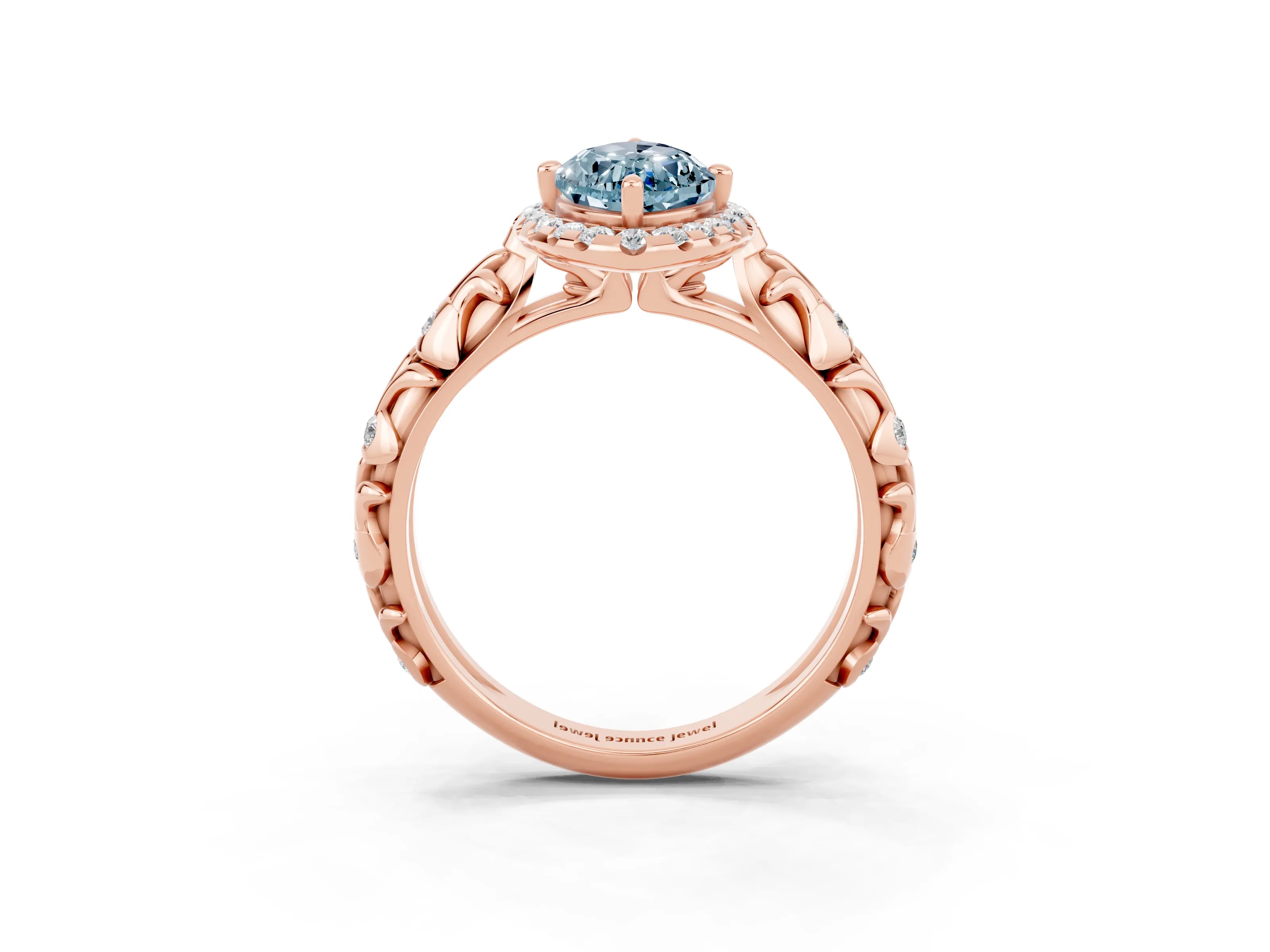 Rose gold Marquise Cut Halo Diamond Solitaire with Filigree Band and Four-Prong Setting_3