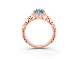 Rose gold Marquise Cut Halo Diamond Solitaire with Filigree Band and Four-Prong Setting_3