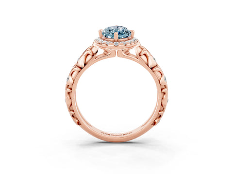 Rose gold Marquise Cut Halo Diamond Solitaire with Filigree Band and Four-Prong Setting_3