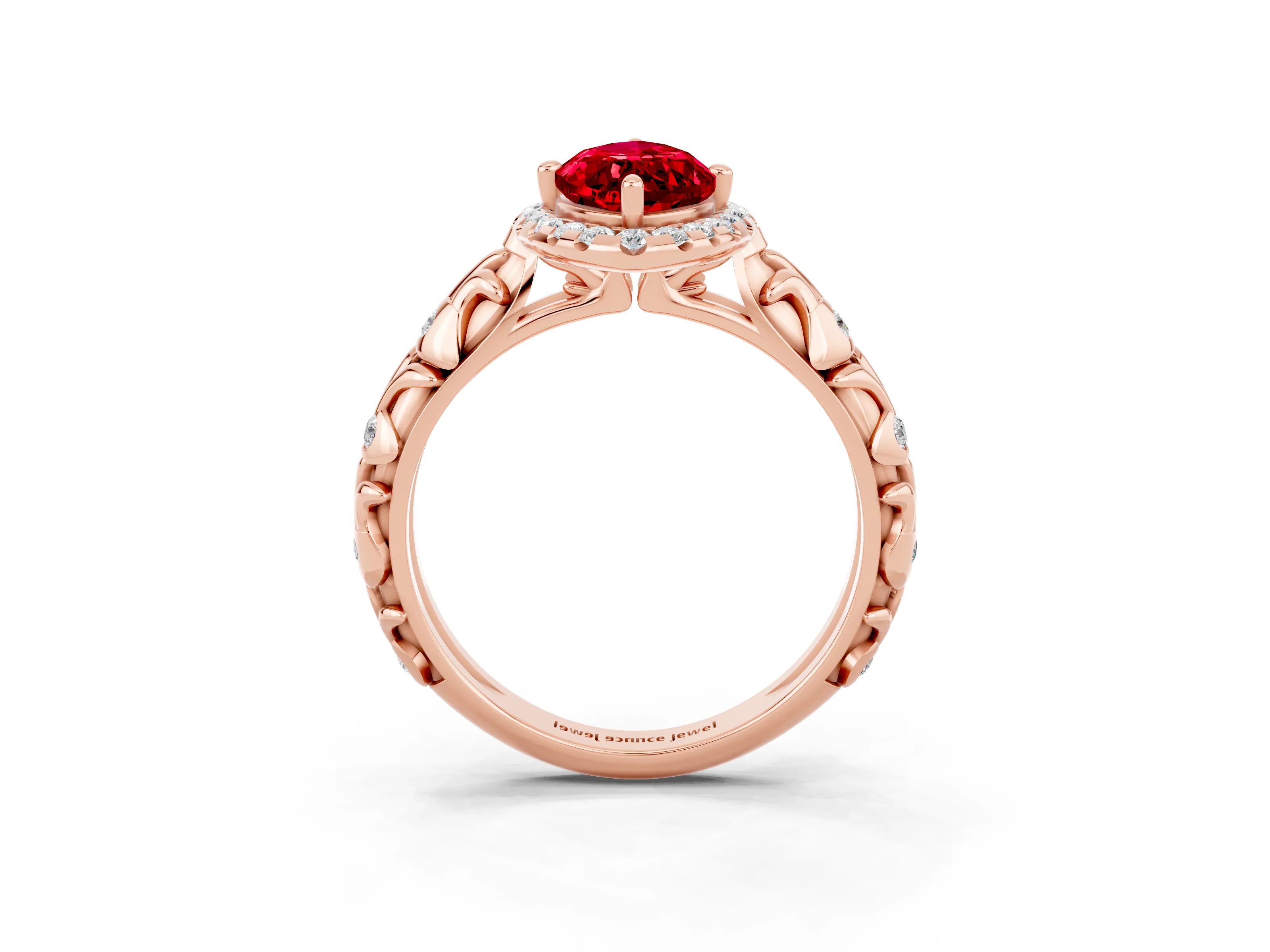 Rose gold Marquise Cut Halo Diamond Solitaire with Filigree Band and Four-Prong Setting_3