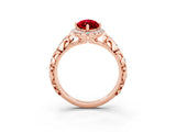 Rose gold Marquise Cut Halo Diamond Solitaire with Filigree Band and Four-Prong Setting_3