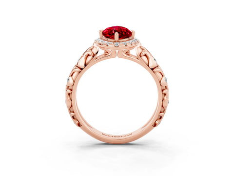 Rose gold Marquise Cut Halo Diamond Solitaire with Filigree Band and Four-Prong Setting_3
