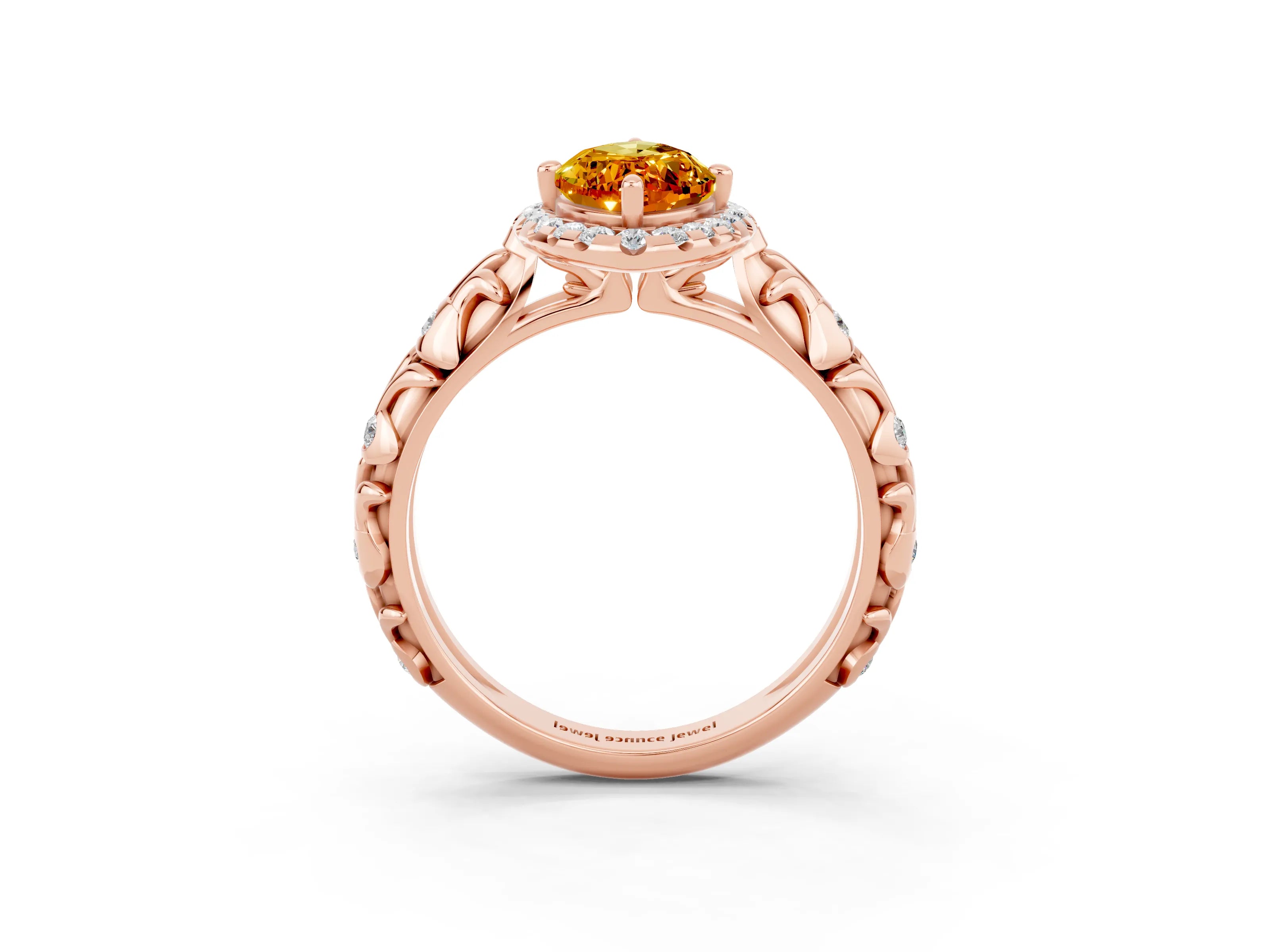 Rose gold Marquise Cut Halo Diamond Solitaire with Filigree Band and Four-Prong Setting_3