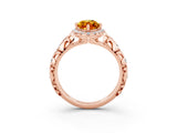 Rose gold Marquise Cut Halo Diamond Solitaire with Filigree Band and Four-Prong Setting_3