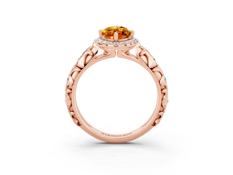 Rose gold Marquise Cut Halo Diamond Solitaire with Filigree Band and Four-Prong Setting_3