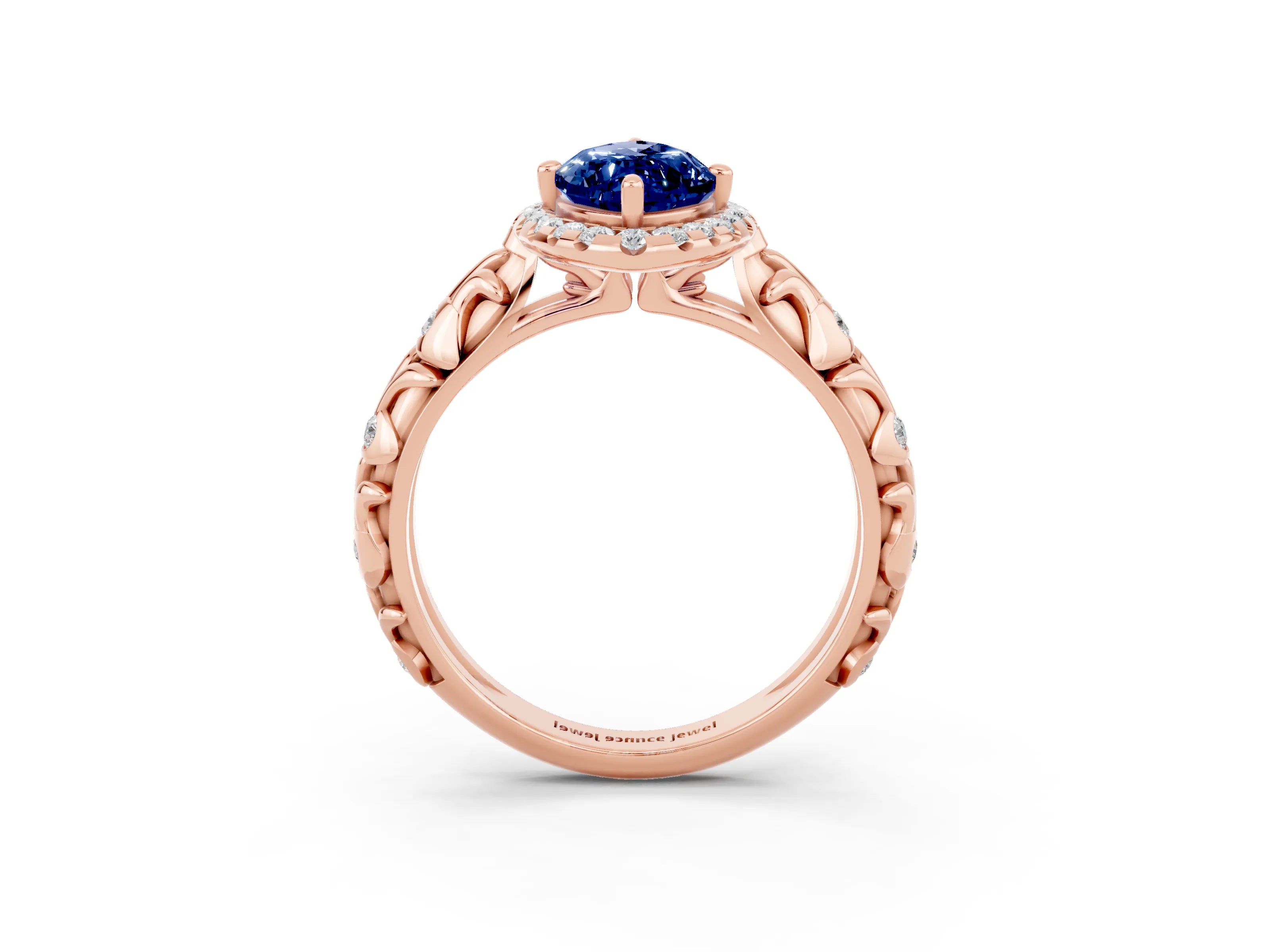 Rose gold Marquise Cut Halo Diamond Solitaire with Filigree Band and Four-Prong Setting_3