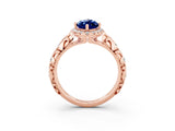 Rose gold Marquise Cut Halo Diamond Solitaire with Filigree Band and Four-Prong Setting_3