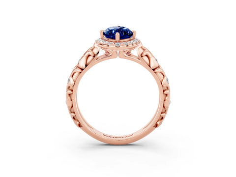 Rose gold Marquise Cut Halo Diamond Solitaire with Filigree Band and Four-Prong Setting_3