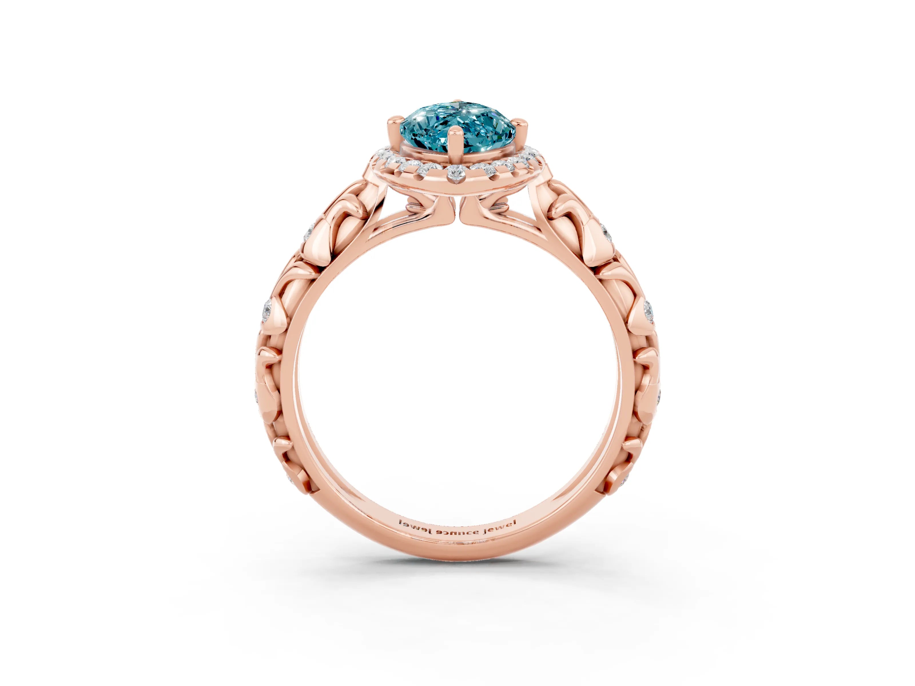 Rose gold Marquise Cut Halo Diamond Solitaire with Filigree Band and Four-Prong Setting_3