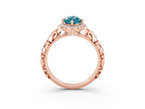 Rose gold Marquise Cut Halo Diamond Solitaire with Filigree Band and Four-Prong Setting_3