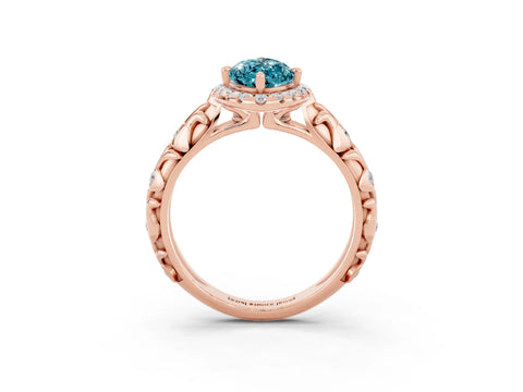 Rose gold Marquise Cut Halo Diamond Solitaire with Filigree Band and Four-Prong Setting_3