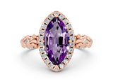 Rose gold Marquise Cut Halo Diamond Solitaire with Filigree Band and Four-Prong Setting
