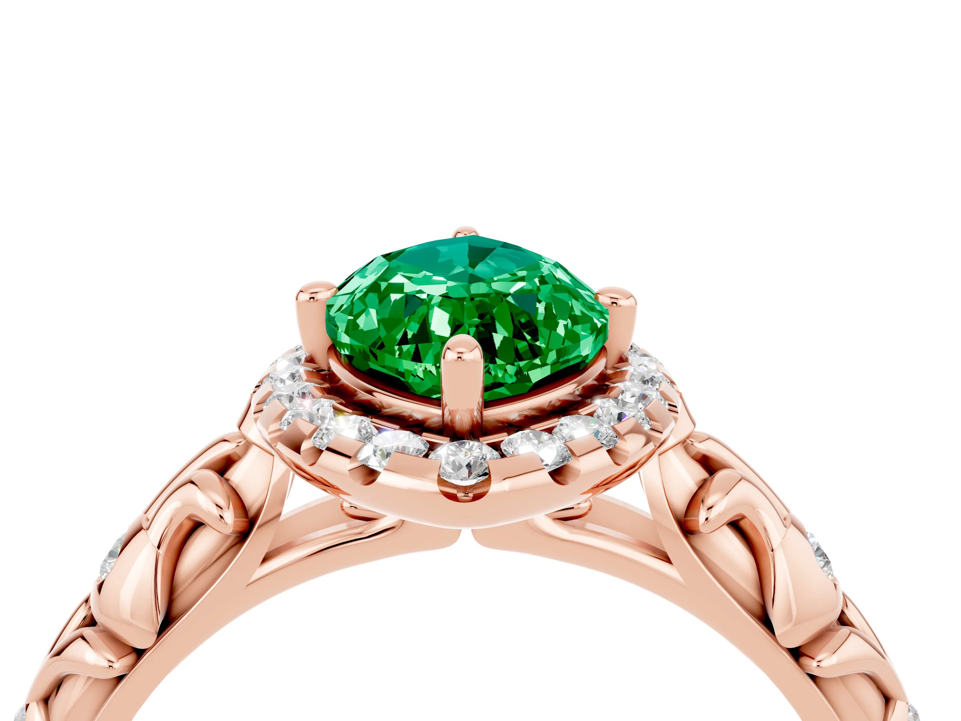 Rose gold Marquise Cut Halo Diamond Solitaire with Filigree Band and Four-Prong Setting_4