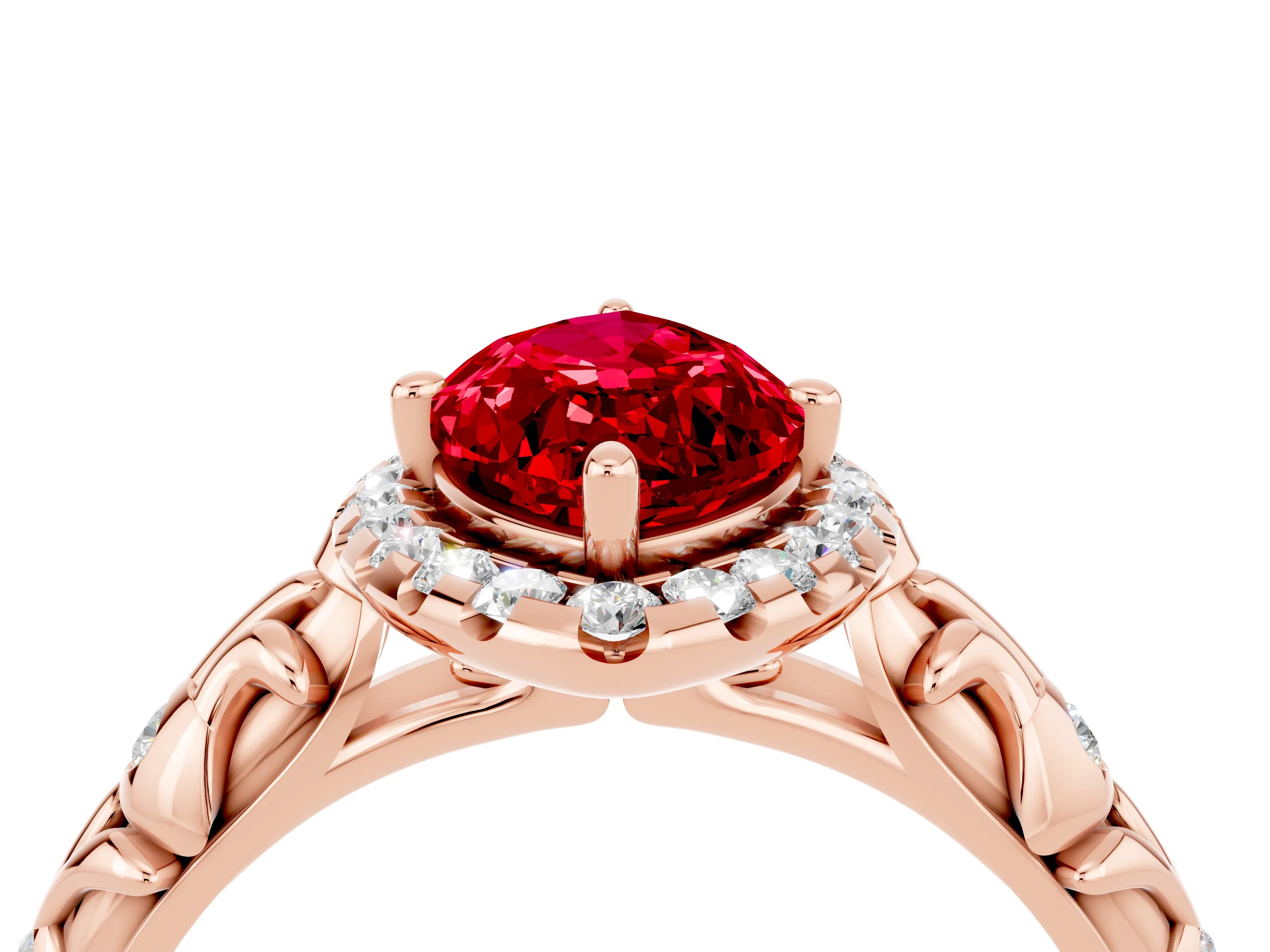 Rose gold Marquise Cut Halo Diamond Solitaire with Filigree Band and Four-Prong Setting_4