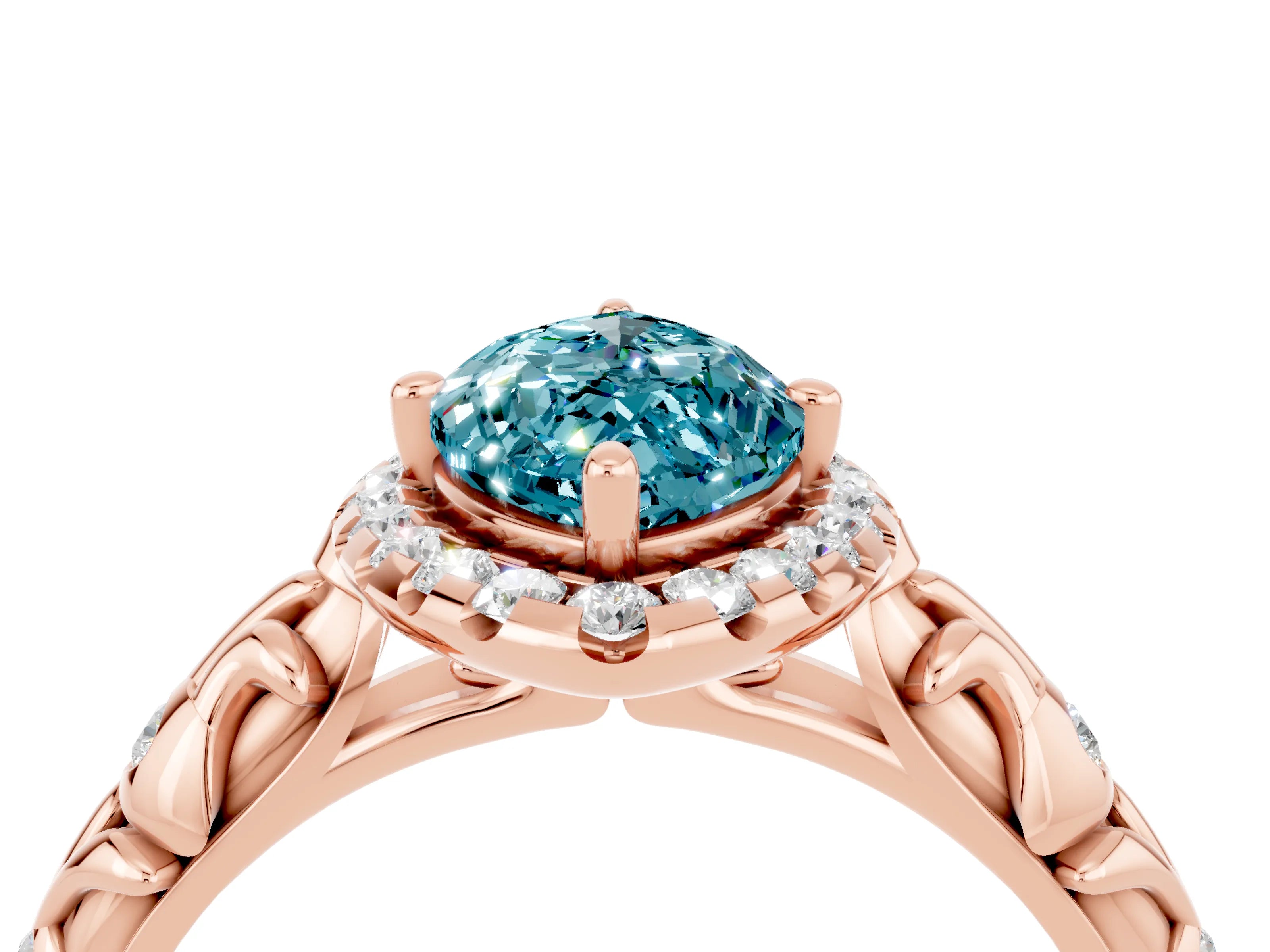 Rose gold Marquise Cut Halo Diamond Solitaire with Filigree Band and Four-Prong Setting_4