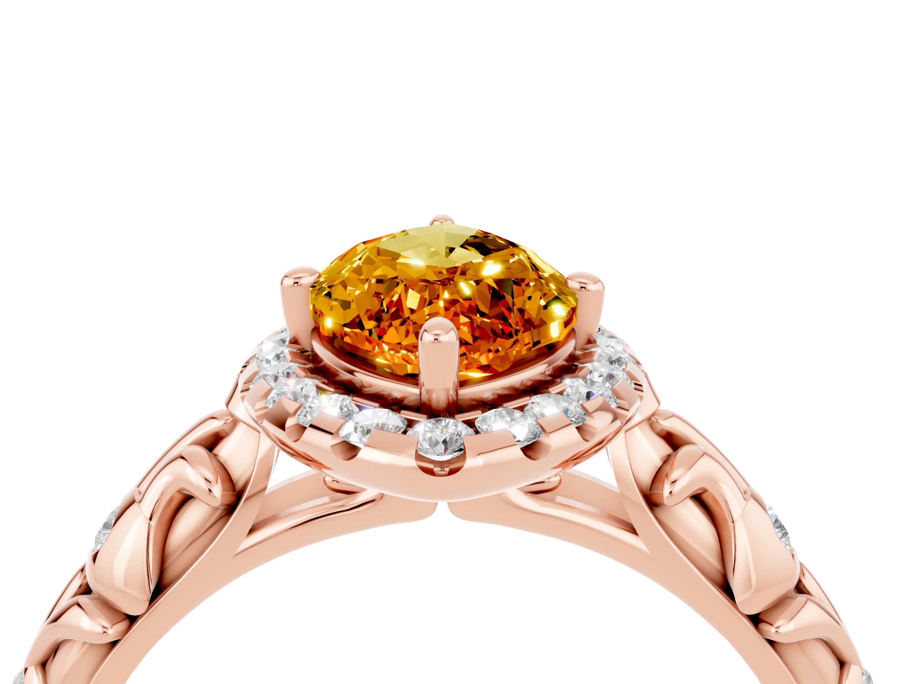Rose gold Marquise Cut Halo Diamond Solitaire with Filigree Band and Four-Prong Setting_4