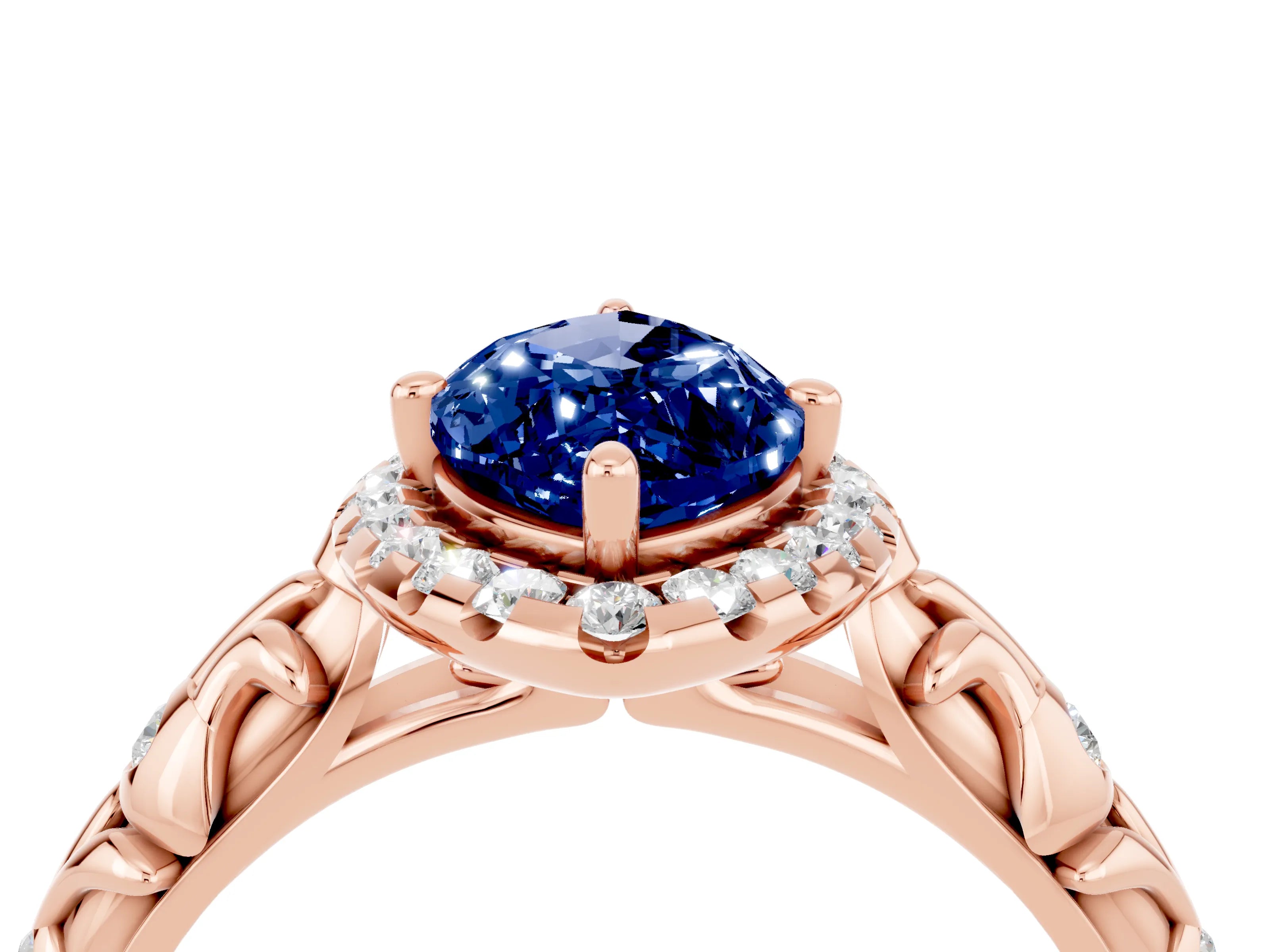 Rose gold Marquise Cut Halo Diamond Solitaire with Filigree Band and Four-Prong Setting_4
