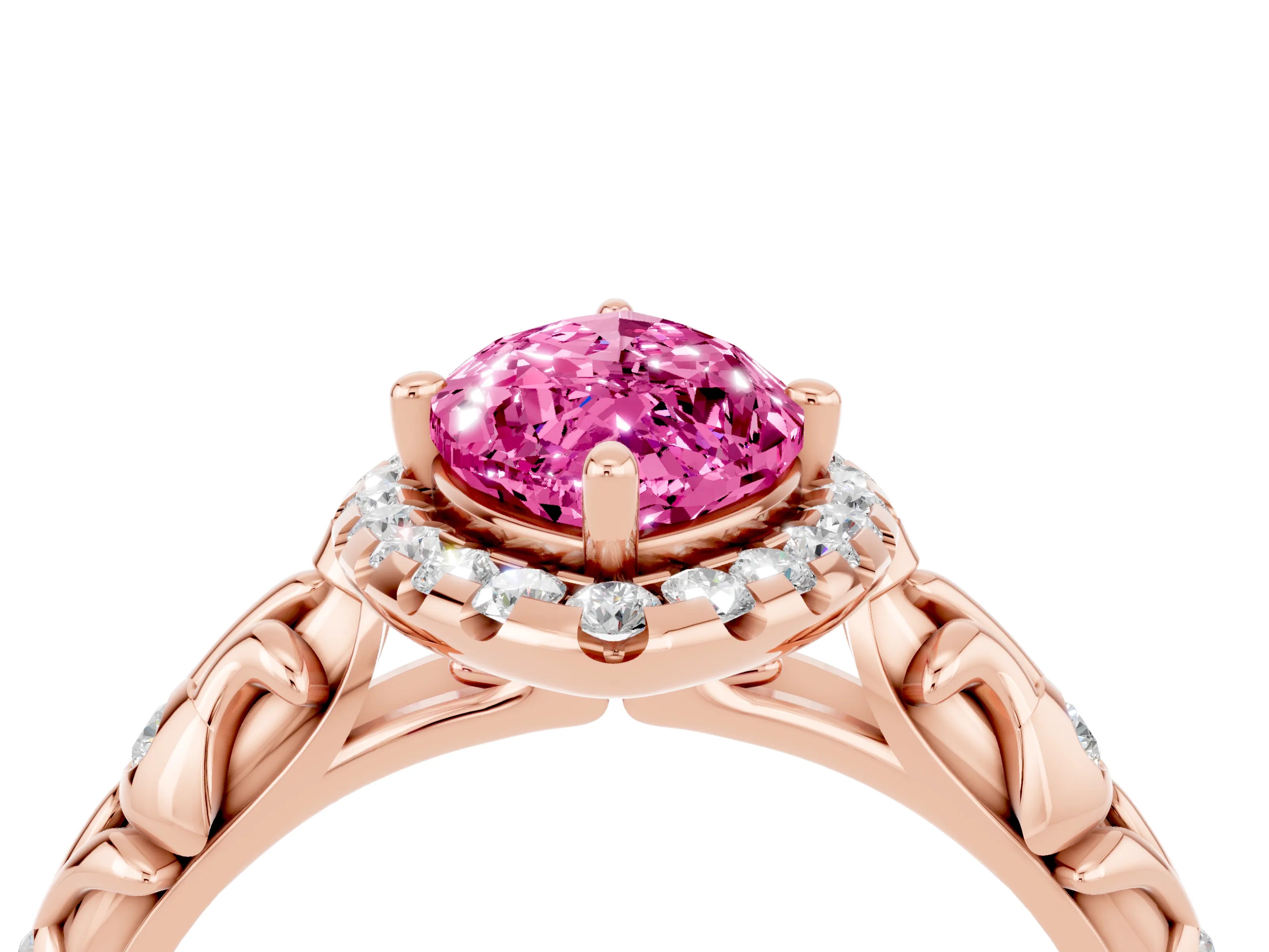 Rose gold Marquise Cut Halo Diamond Solitaire with Filigree Band and Four-Prong Setting_4