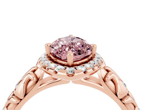 Rose gold Marquise Cut Halo Diamond Solitaire with Filigree Band and Four-Prong Setting_4