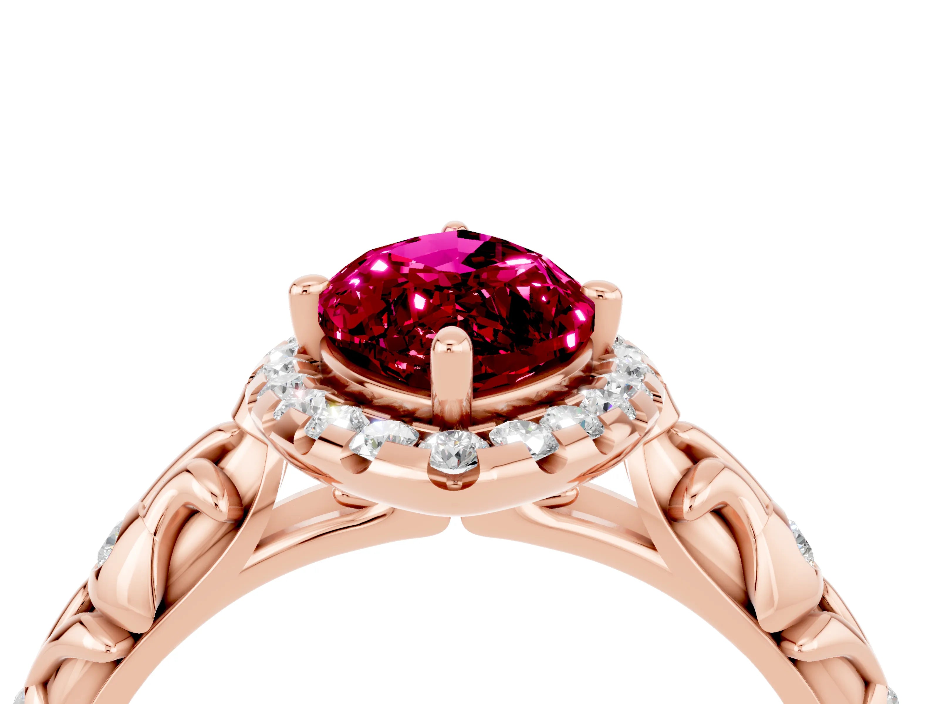 Rose gold Marquise Cut Halo Diamond Solitaire with Filigree Band and Four-Prong Setting_4