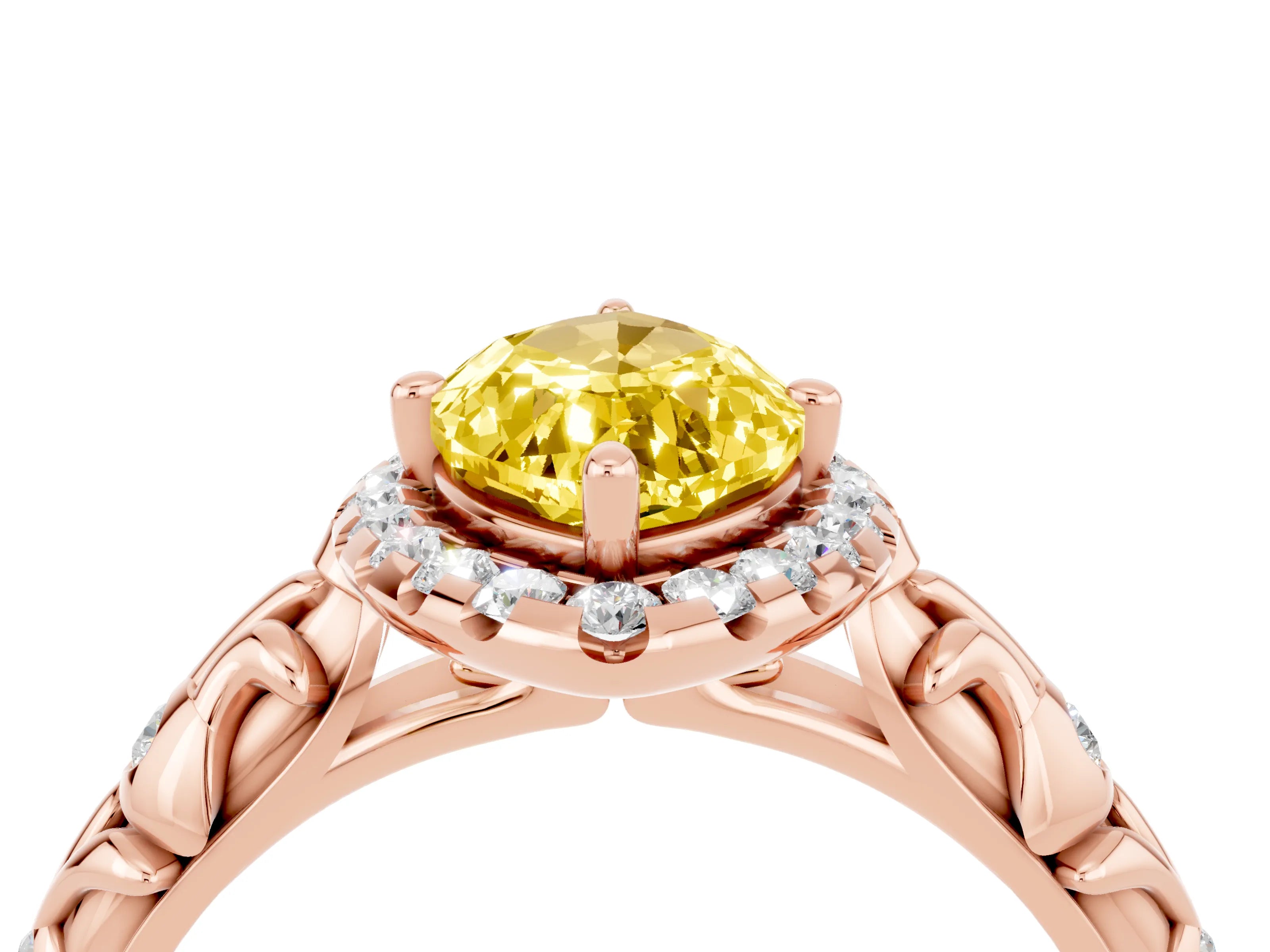 Rose gold Marquise Cut Halo Diamond Solitaire with Filigree Band and Four-Prong Setting_4