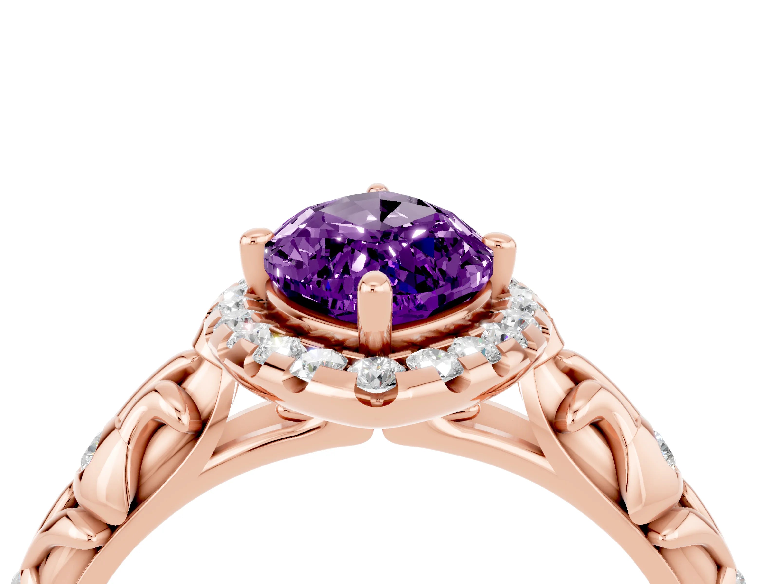 Rose gold Marquise Cut Halo Diamond Solitaire with Filigree Band and Four-Prong Setting_4