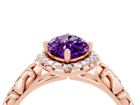 Rose gold Marquise Cut Halo Diamond Solitaire with Filigree Band and Four-Prong Setting_4