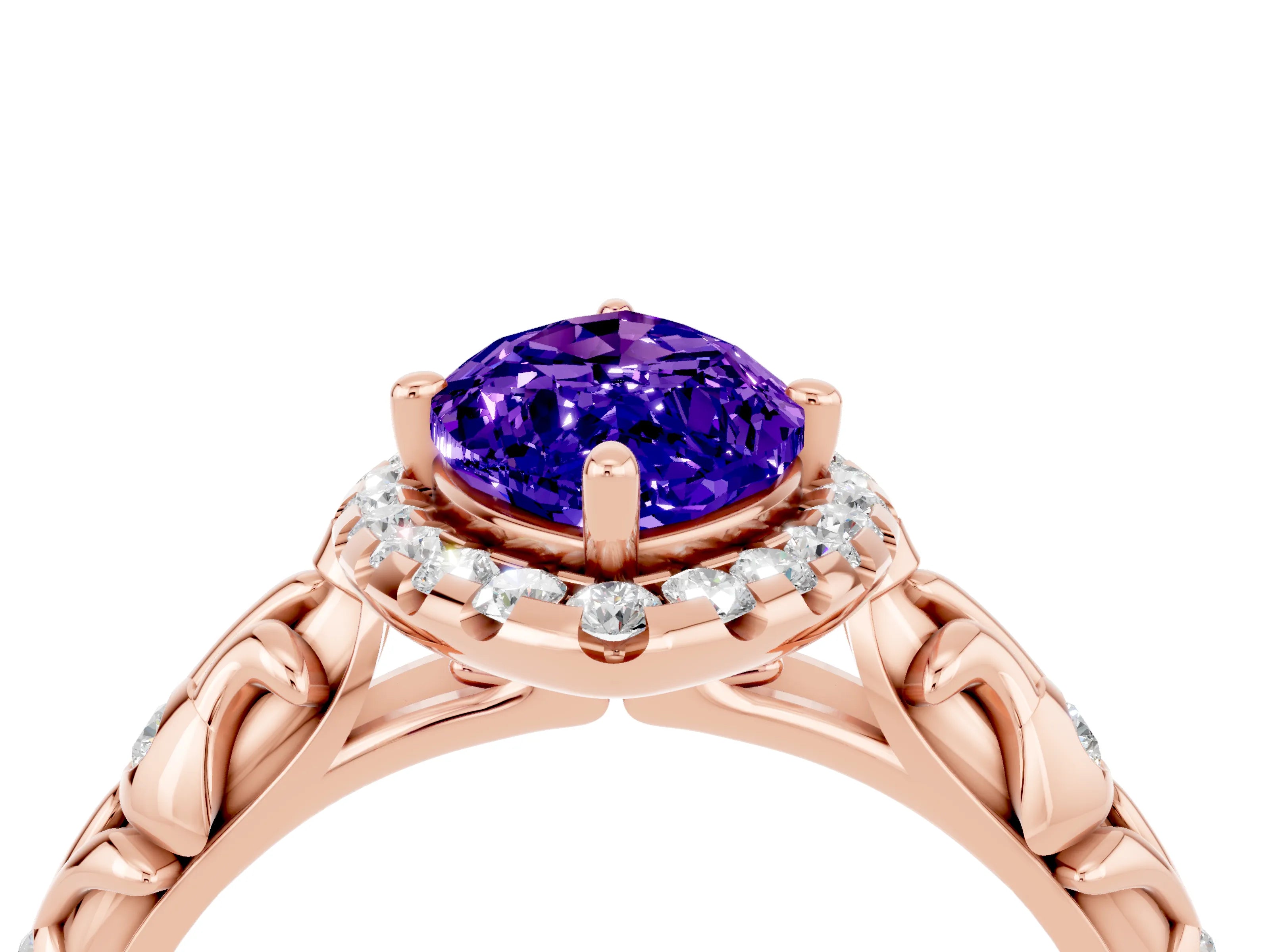 Rose gold Marquise Cut Halo Diamond Solitaire with Filigree Band and Four-Prong Setting_4