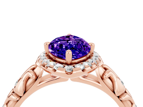 Rose gold Marquise Cut Halo Diamond Solitaire with Filigree Band and Four-Prong Setting_4