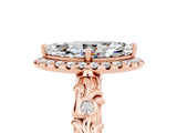Rose gold Marquise Cut Halo Diamond Solitaire with Filigree Band and Four-Prong Setting_5