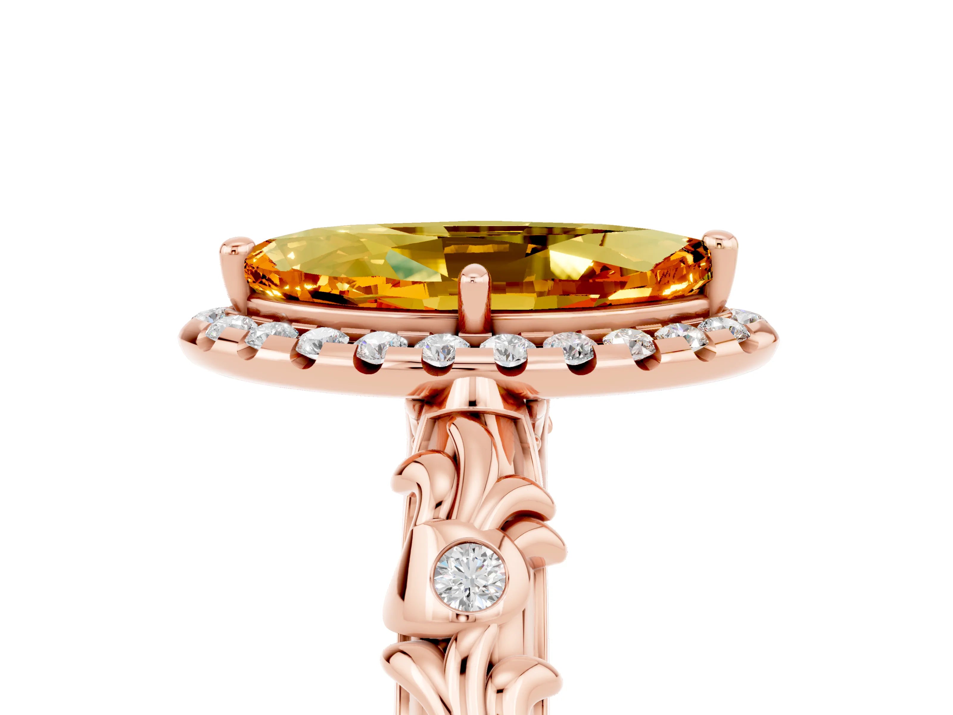 Rose gold Marquise Cut Halo Diamond Solitaire with Filigree Band and Four-Prong Setting_5