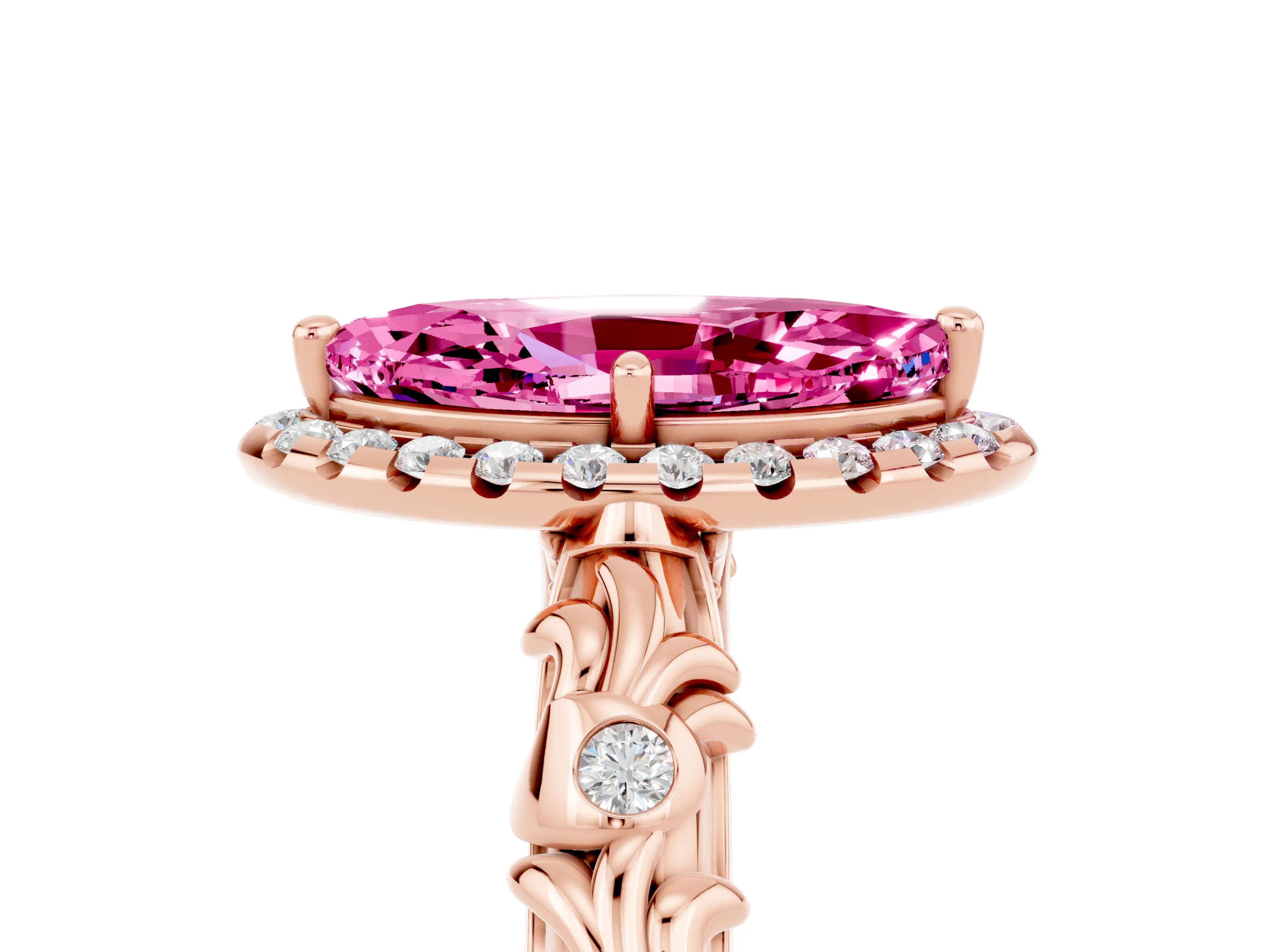 Rose gold Marquise Cut Halo Diamond Solitaire with Filigree Band and Four-Prong Setting_5