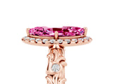 Rose gold Marquise Cut Halo Diamond Solitaire with Filigree Band and Four-Prong Setting_5