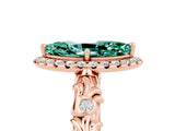 Rose gold Marquise Cut Halo Diamond Solitaire with Filigree Band and Four-Prong Setting_5