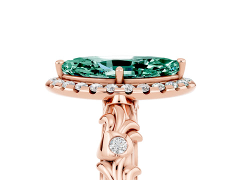 Rose gold Marquise Cut Halo Diamond Solitaire with Filigree Band and Four-Prong Setting_5