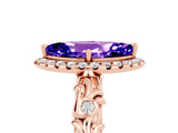 Rose gold Marquise Cut Halo Diamond Solitaire with Filigree Band and Four-Prong Setting_5