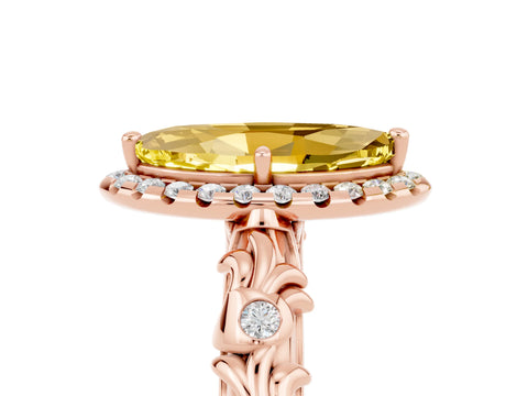 Rose gold Marquise Cut Halo Diamond Solitaire with Filigree Band and Four-Prong Setting_5