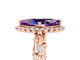 Rose gold Marquise Cut Halo Diamond Solitaire with Filigree Band and Four-Prong Setting_5