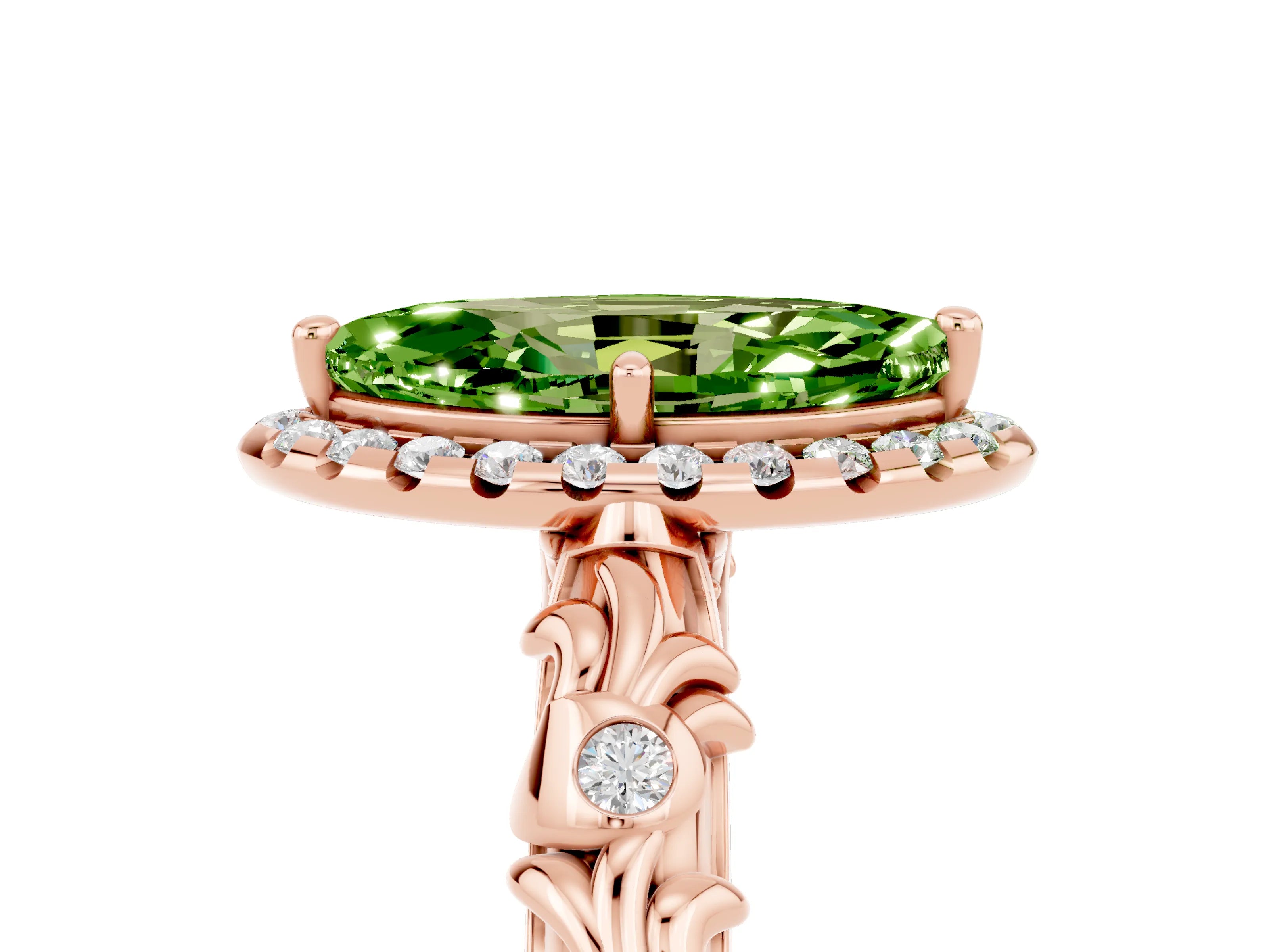 Rose gold Marquise Cut Halo Diamond Solitaire with Filigree Band and Four-Prong Setting_5